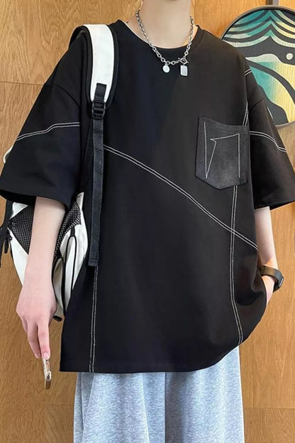 Men's Plus Size Contrast Stitching Oversized Round Neck T-Shirt