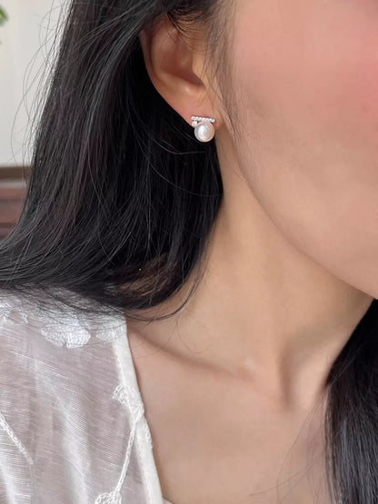 Zircon Pearl Stud Earrings