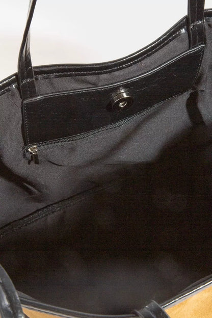 Fame Suede Tote Faux Leather Trim Shoulder Strap