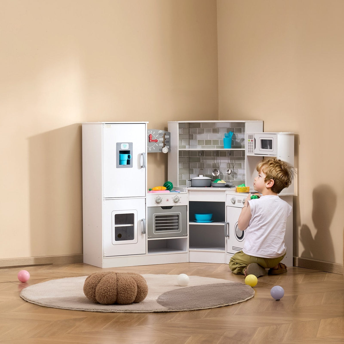 Christmas Gift  VEVOR Kitchen Playset Kids Pretend Cooking Play Toy 24 Piece Accessories White