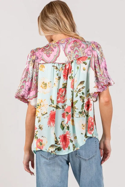 SAGE+FIG Plus Size Floral Mineral Wash French Terry Button Up Shirt