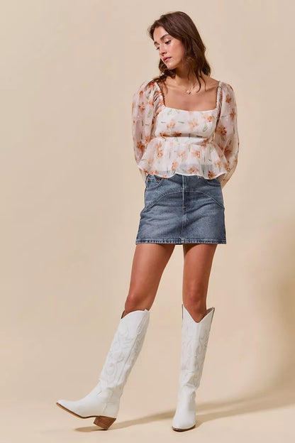 SO ME Washed Denim Mini Skirt with Pockets