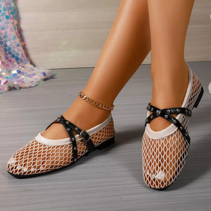 Studded Crisscross Mesh Slip-Ons