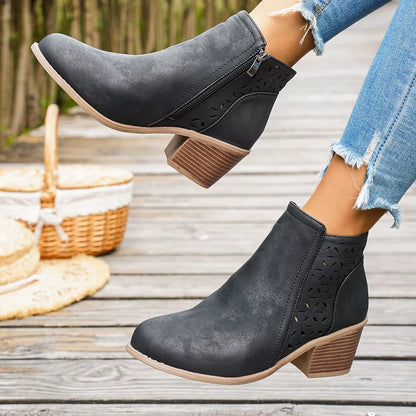 Round Toe Block Heels Boots