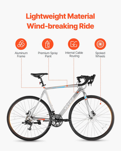 Road Bike, 700C Wheels Racing Bike, L-TWOO 14 Speeds Drivetrain City Commuter Road Bicycle, Urban Adult Sport Bike With Lightweight Aluminum Alloy Frame, Drop Bar, Disc Brake, For Men Women