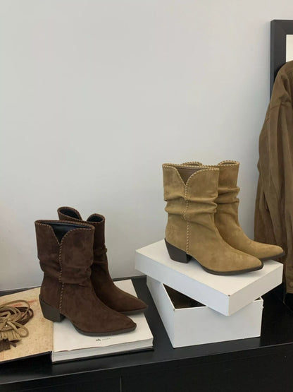 Point Toe Block Heels Boots