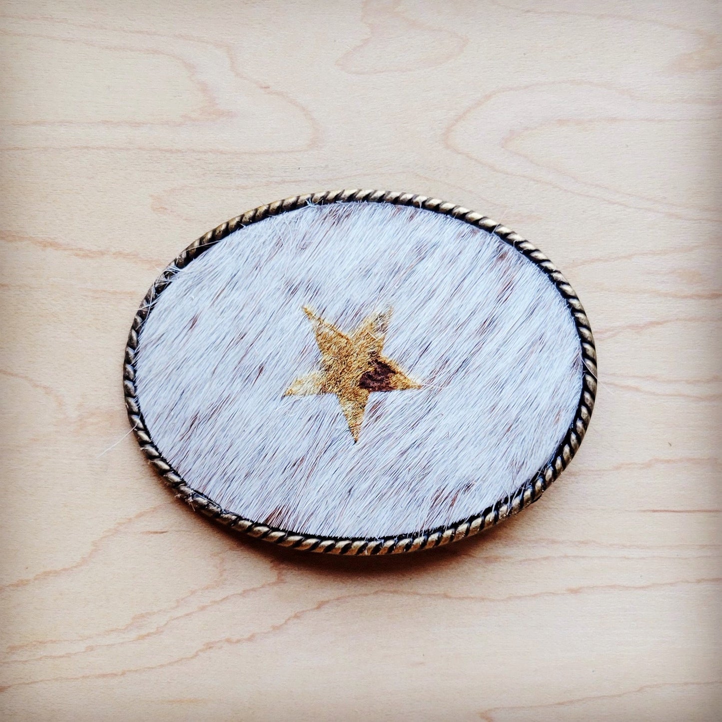 **Rope Edge Hair-on-Hide Branded Leather Belt Buckle-Star 907g