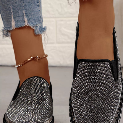 Rhinestone Round Toe Platform Loafers