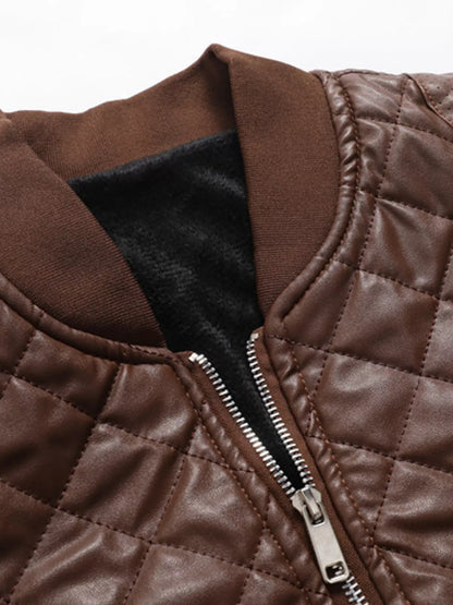 Men's Plus Size Quilted Faux Leather Bomber Jacket