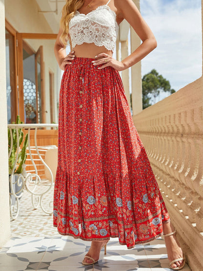 Floral Print Slit Skirt