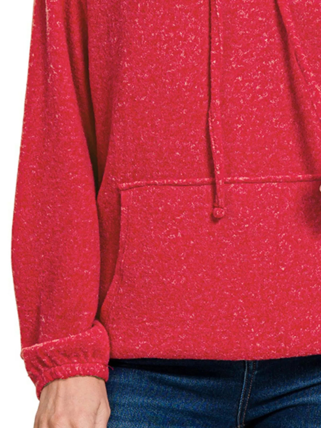 Zenana Brushed Hacci Melange Hooded Sweater
