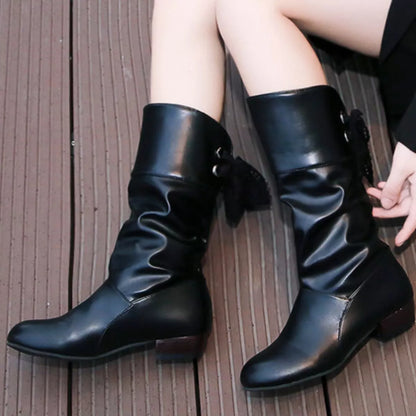 Round Toe Block Heels Boots