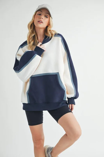 Aemi + Co Color Block Kangaroo Pocketed Hoodie
