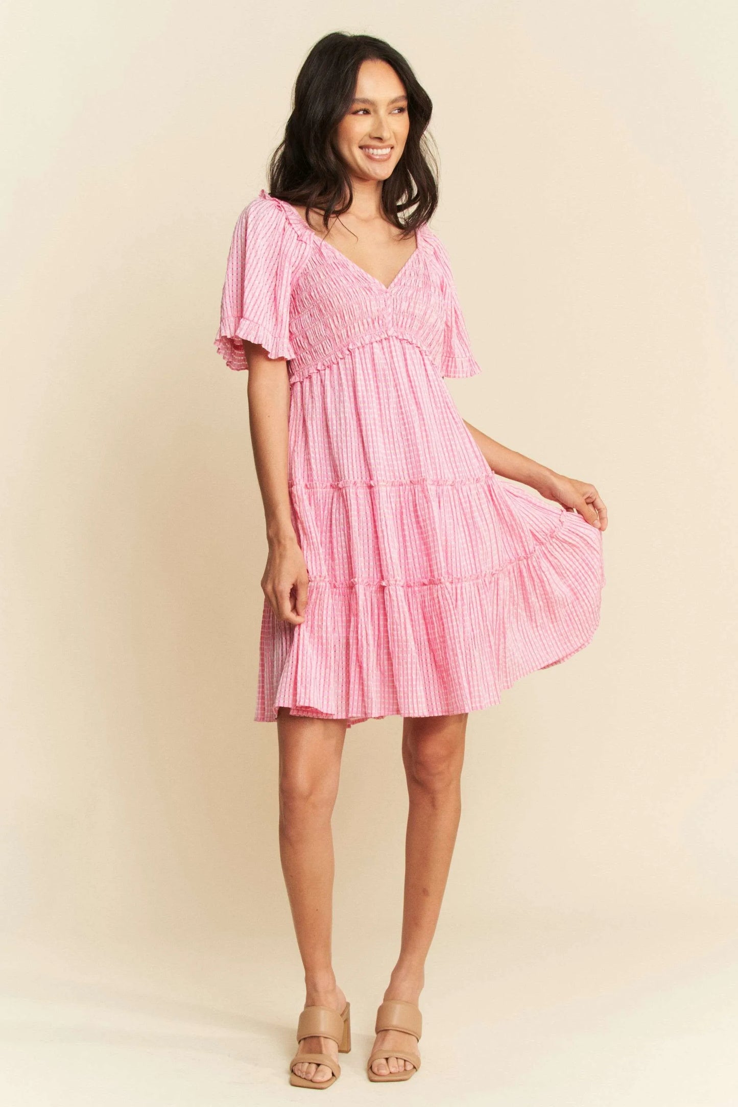 Davi & Dani Jacquard Checker Smocking Tiered Dress