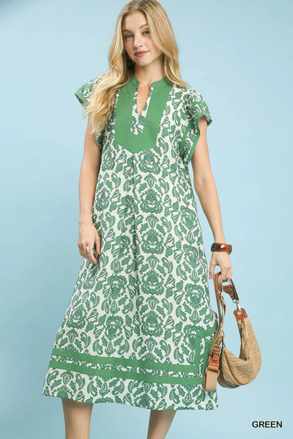 Umgee Abstract Two Tone Print Midi Dress