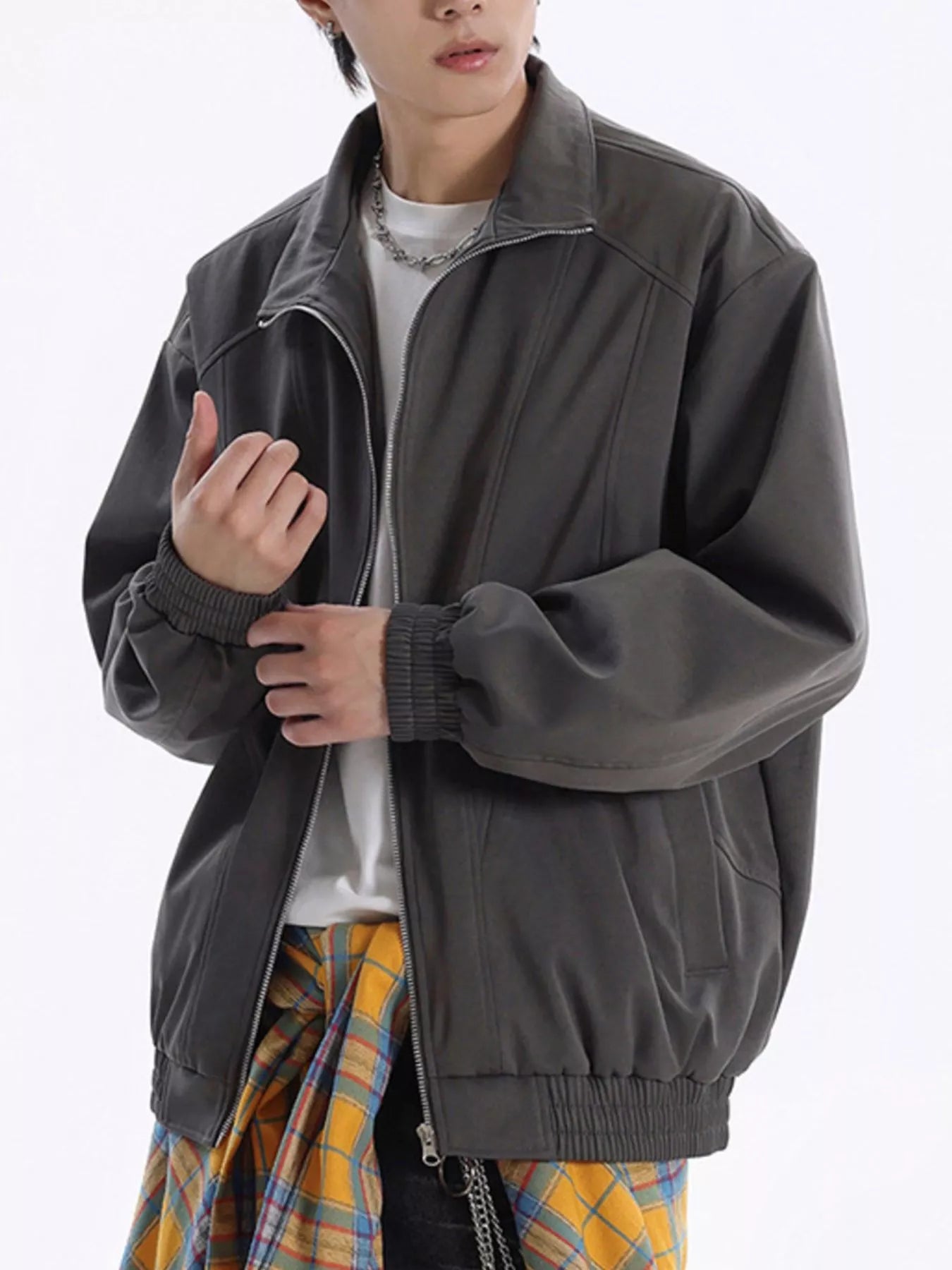 Men's Plus Size Stand Collar Zip Up Jacket