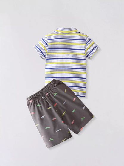 Children's Striped Polo Shirt & Printed Shorts Set