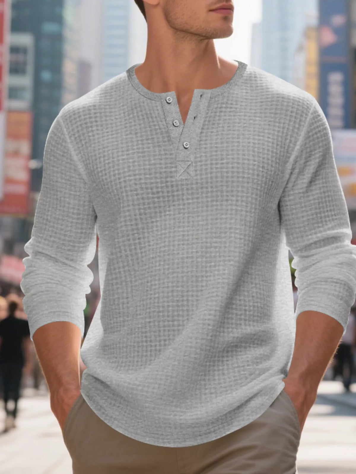 Men's Plus Size Casual Waffle Knit Henley T-Shirt