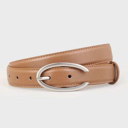 Oval Buckle Leather Belt
