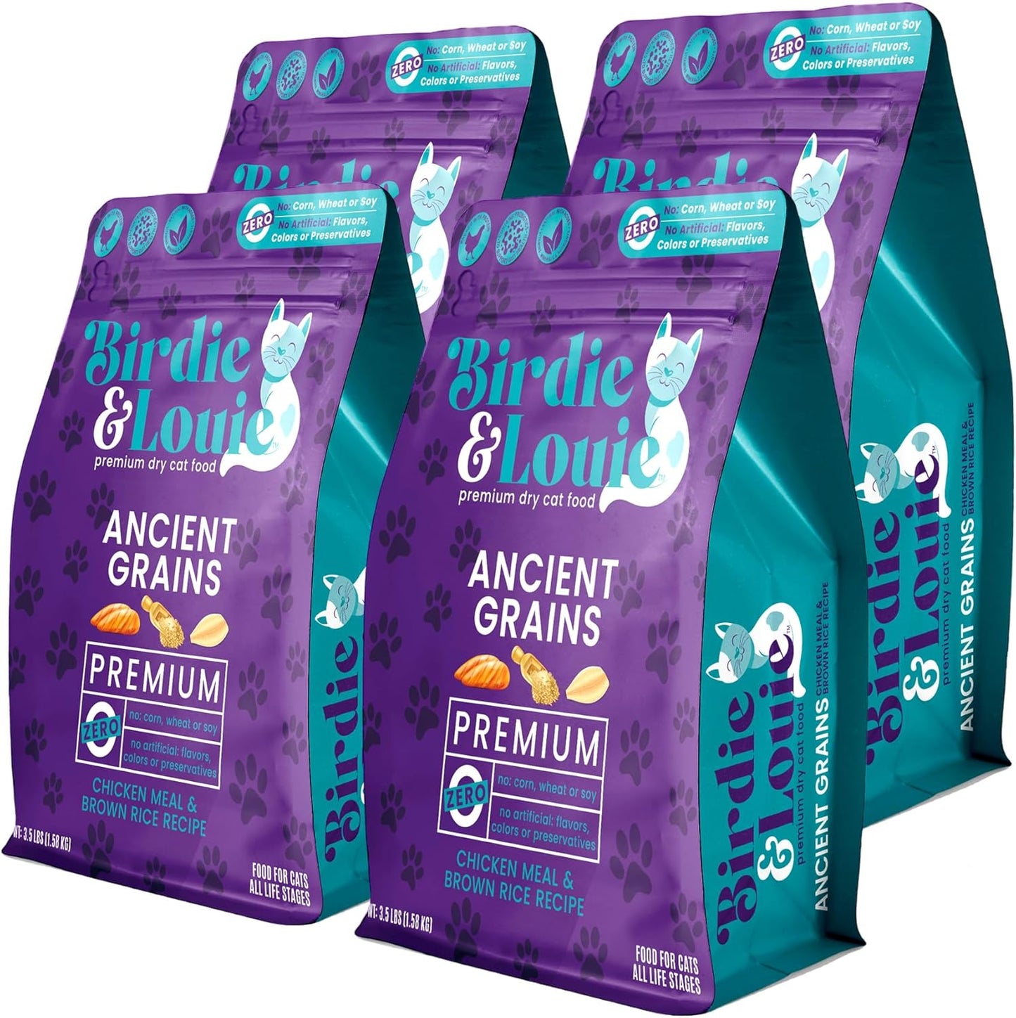 Birdie & Louie - Chicken & Brown Rice Cat Food, 3.5 lb (Pack of 4) - Wheat Free Formula