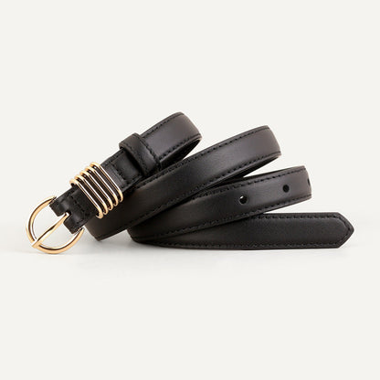 Skinny Leather Belt with Gold Buckle