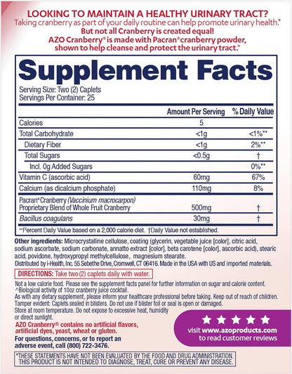 AZO | Cranberry Caplets | Urinary Tract Health Support | 50 Count