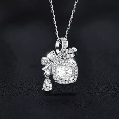 1.5 Carat Moissanite 925 Sterling Silver Bowknot Pendant Necklace