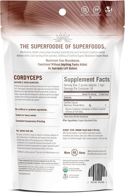 Om Mushroom Superfood Organic Cordyceps Mushroom Powder, 3.5 Oz