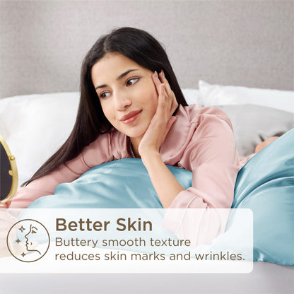 Bedsure Satin Pillowcase Standard Set of 2 - Light Blue Silky 20x26 Inches