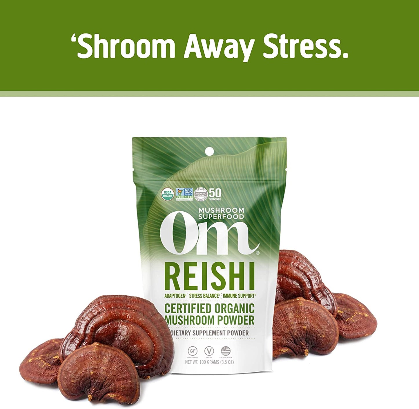 Om Mushroom Superfood Reishi Organic Mushroom Powder, 3.5 Ounce