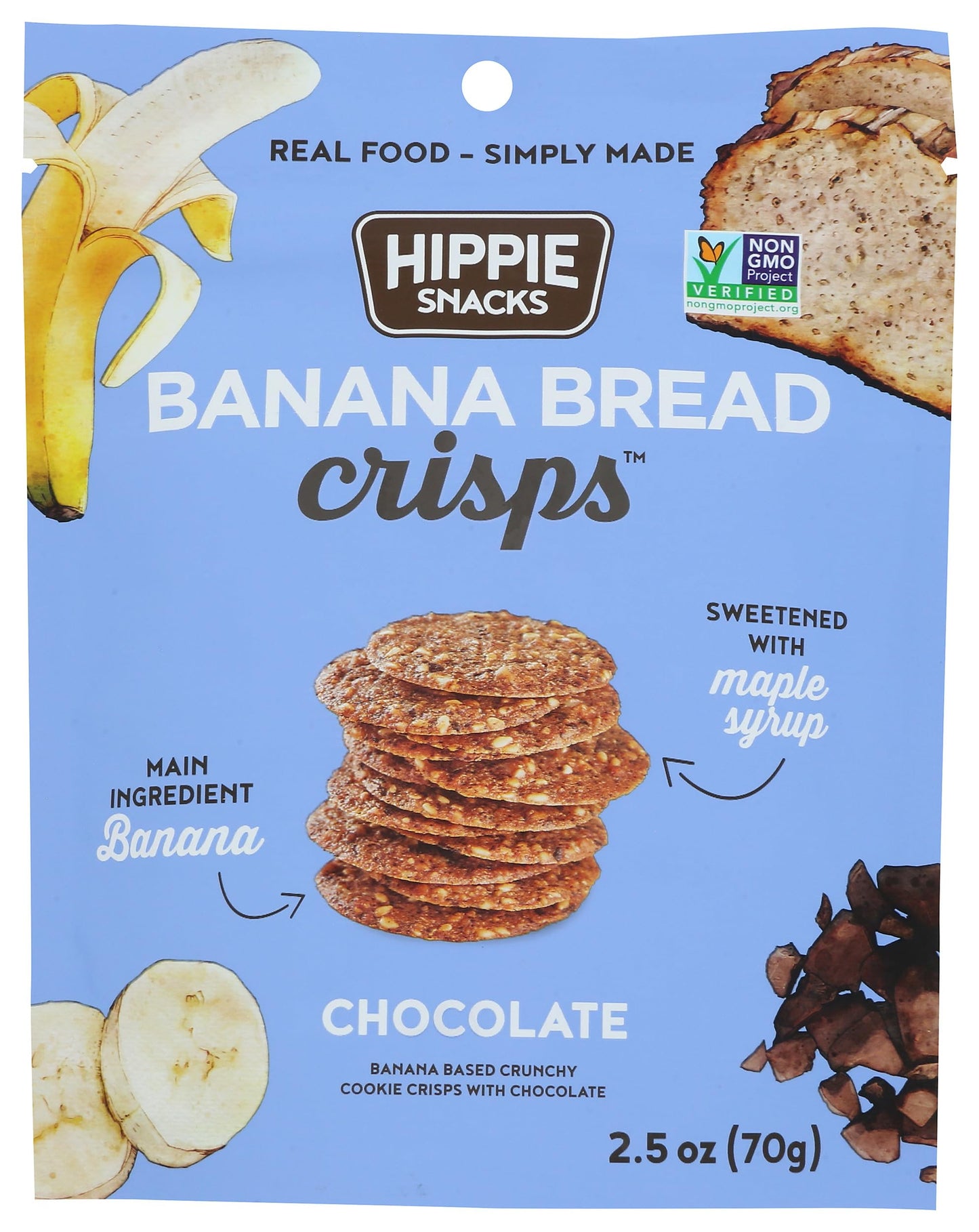 Hippie Snacks - Chocolate Banana Bread Crisps, 2.5 oz (Pack of 8) - Gluten-Free Snack