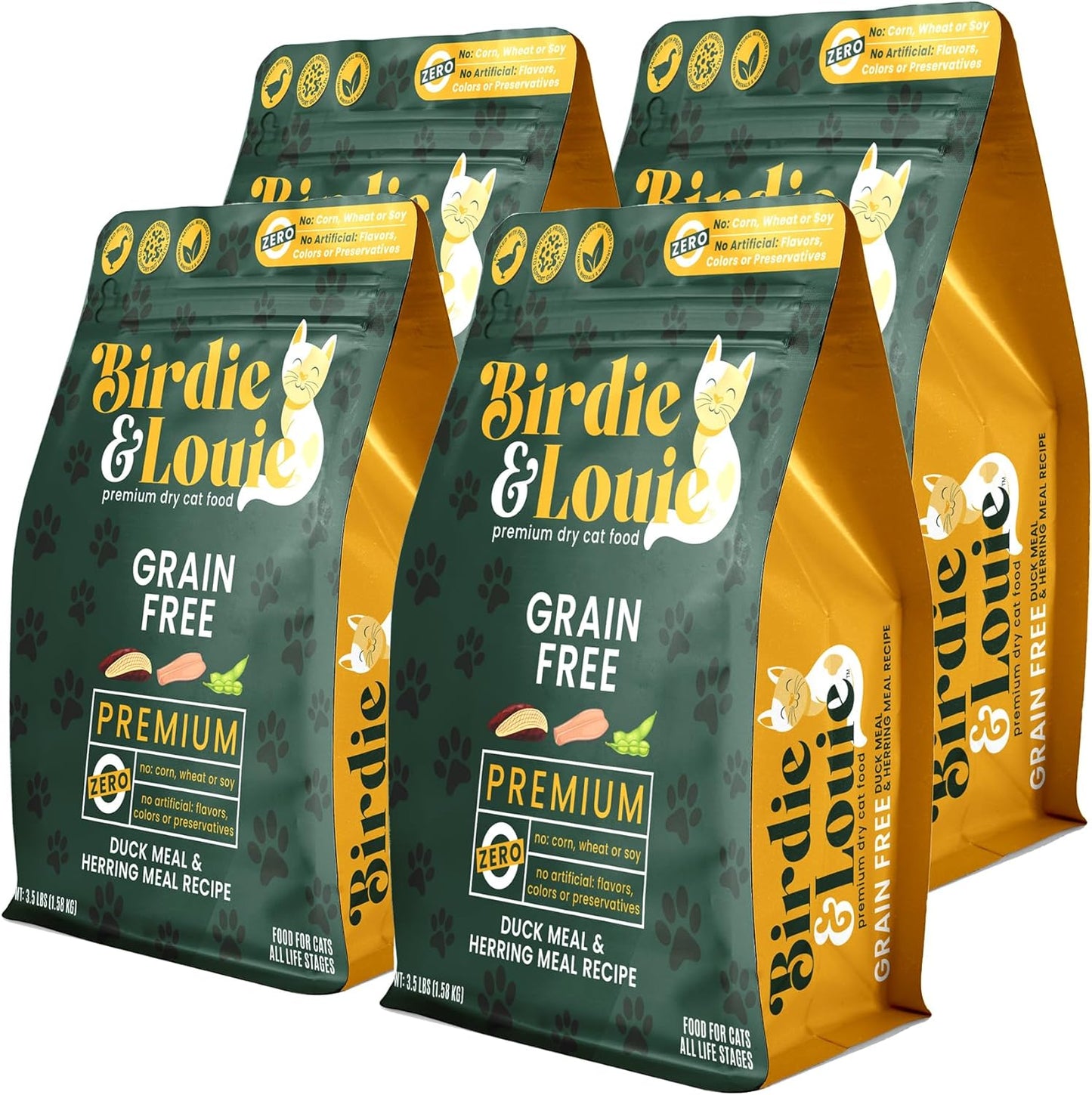 Birdie & Louie - Duck & Herring Cat Food, 3.5 lb (Pack of 4) - Wheat Free