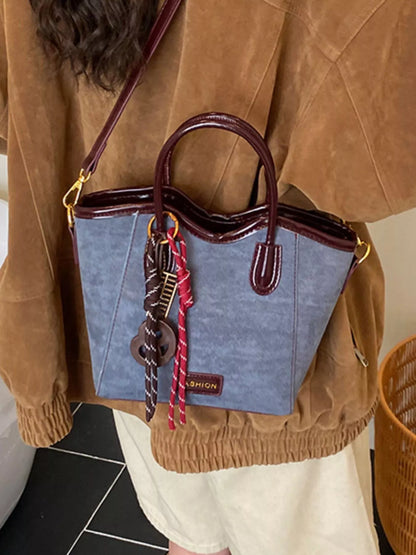 Suede Leather Strap Tote Bag