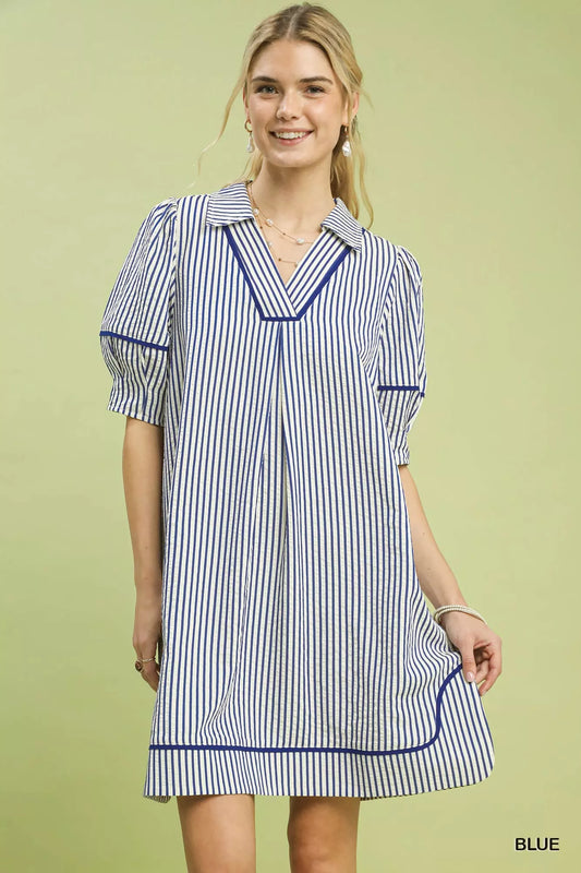 Umgee Stripe Collared Shift Dress