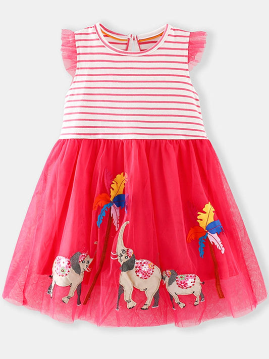 Children's Striped Top Elephant Tulle Dress