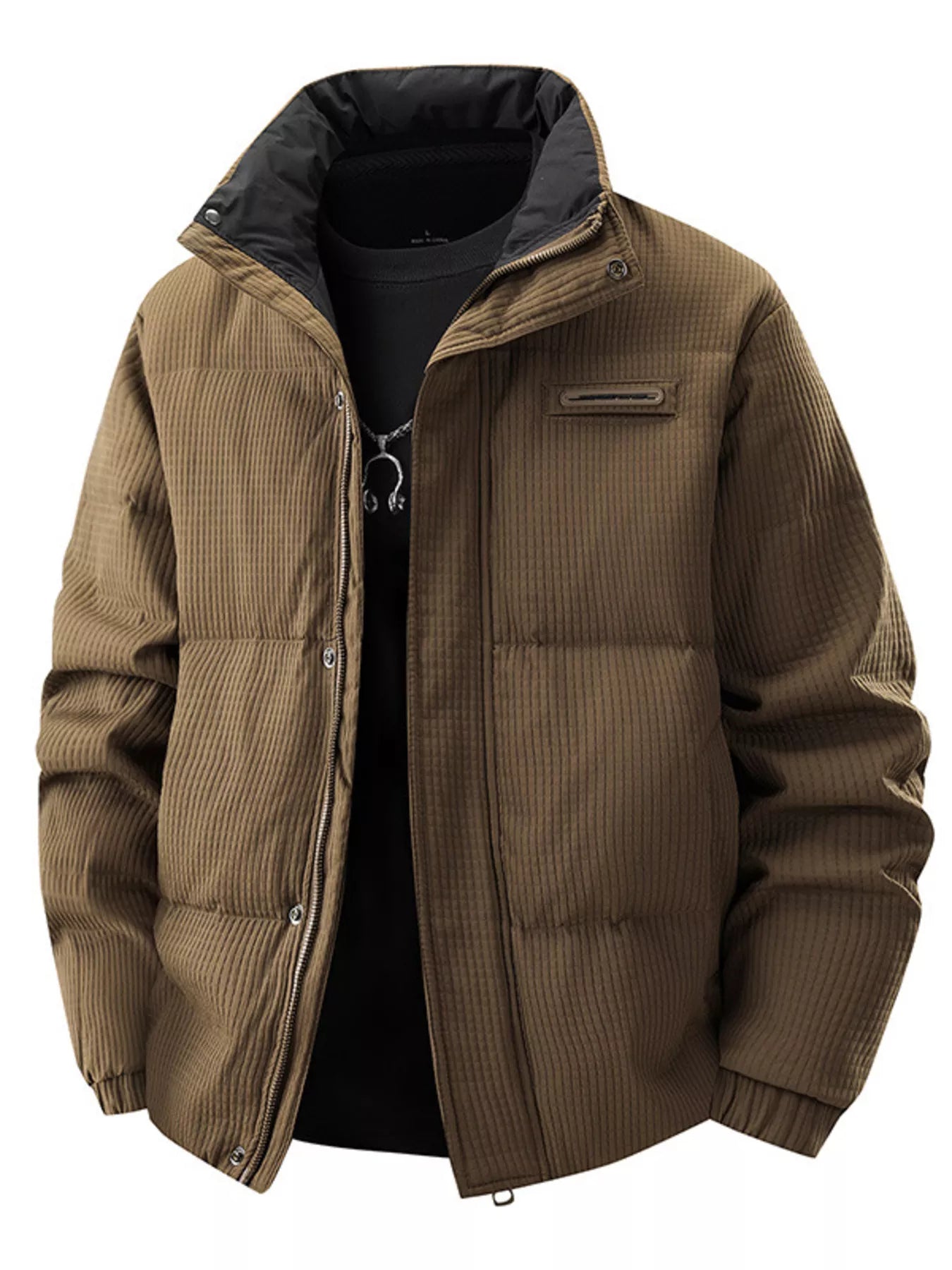 Men's Plus Size Textured Puffer Jacket with Pockets