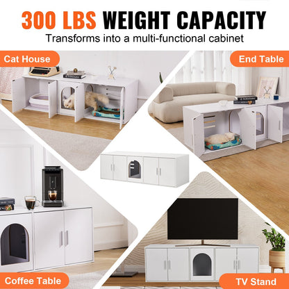 VEVOR Cat Litter Box Enclosure Wooden Litter Box Furniture Hidden  White
