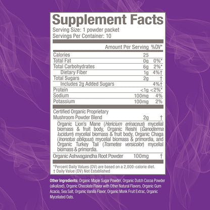 Om Mushroom Superfood Hot Chocolate Blend | Single Serve | 10 Count | Lion's Mane, Reishi, Chaga, Turkey Tail