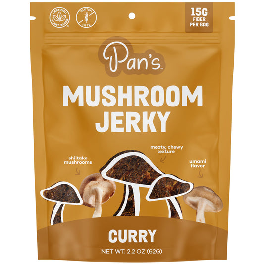 Pans Mushroom Jerky - Curry Mushroom Steak, 2.2 oz (Pack of 6) - Gluten-Free Kosher Snacks