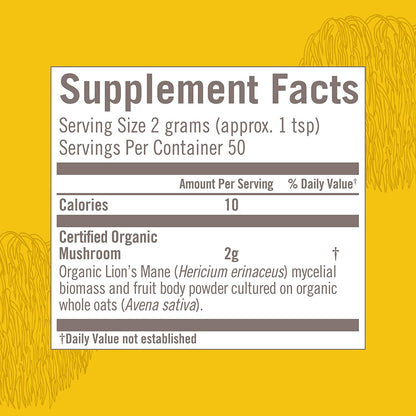 Om Mushroom Superfood Lion's Mane Organic Mushroom Powder 3.5 Oz