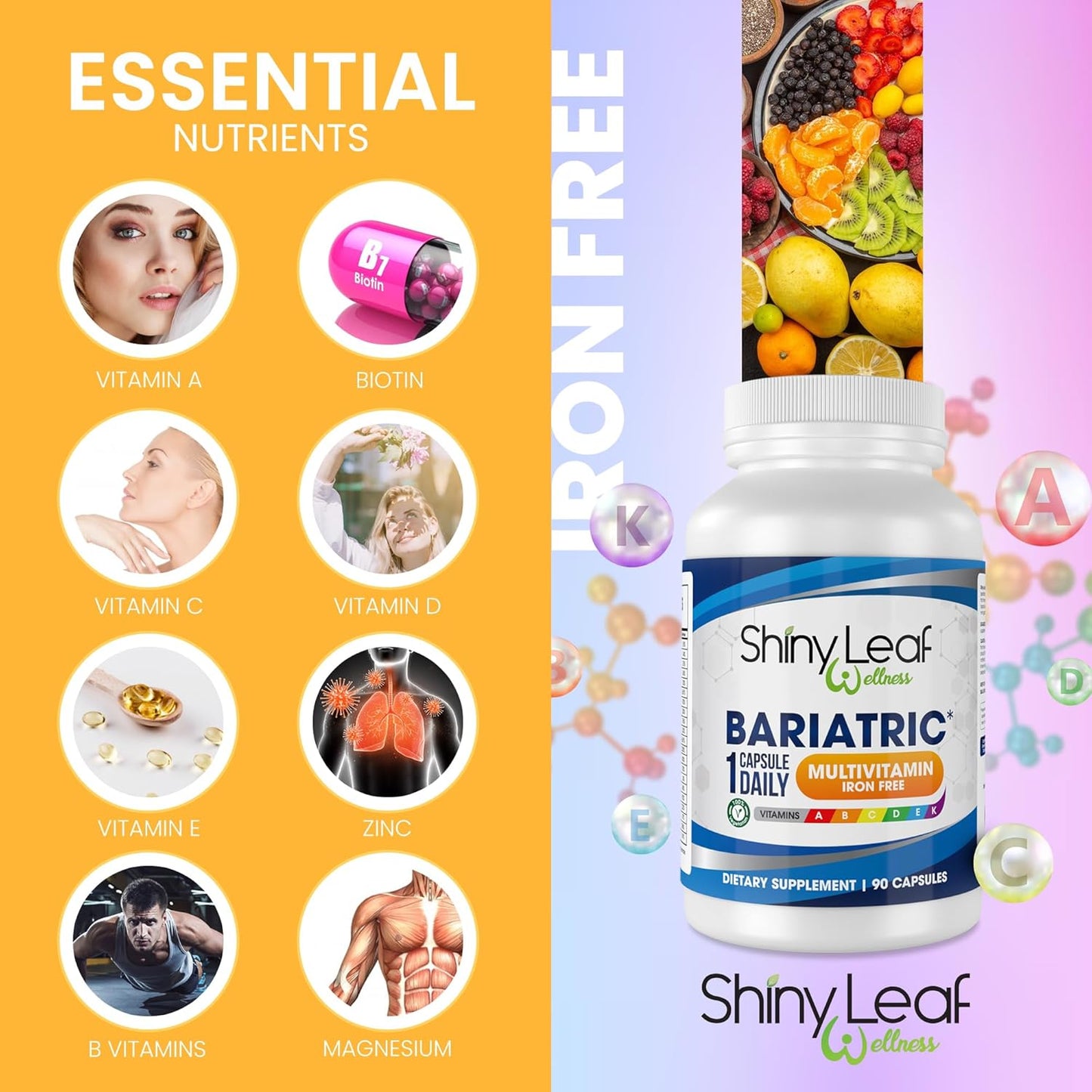 Bariatric Multivitamin Iron Free With DHT Original Shampoo and Conditioner Hair Care Bundle