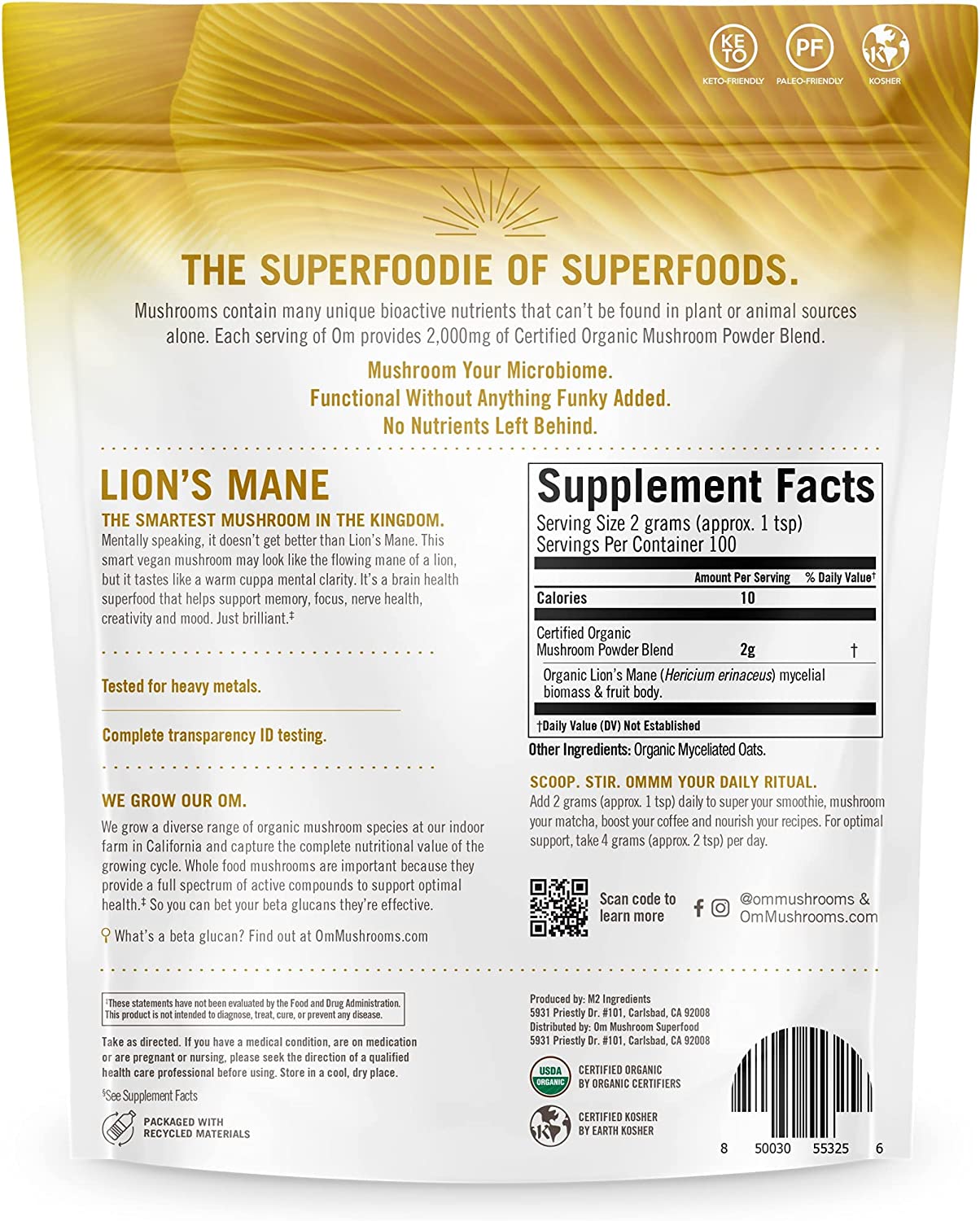 Om Lion's Mane Organic Mushroom Powder - 7.05 Oz