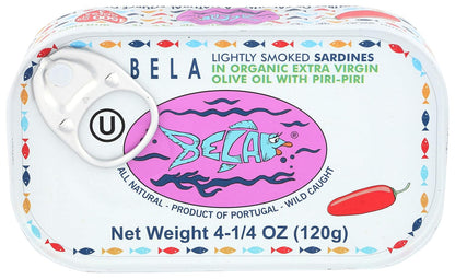 Bela-olhao Smoked Sardines in Piri Piri Sauce, (Pack of 12) 4.23 Oz