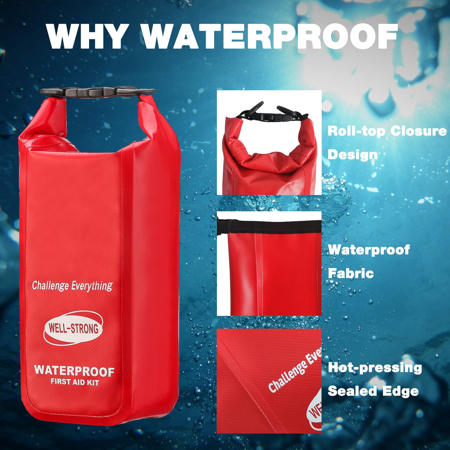 Waterproof First Aid Kit Roll Top Boat Emergency Kit with Waterproof ContentsRED