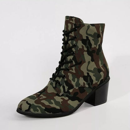 Lace Up Block Heels Boots