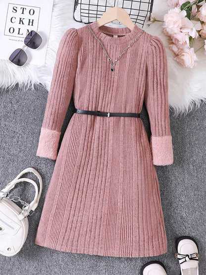Children's Ribbed Knit Long Sleeve Dress