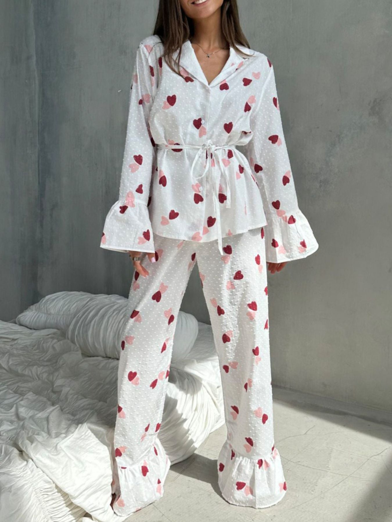 Heart Print Long Sleeve and Pants Lounge Set