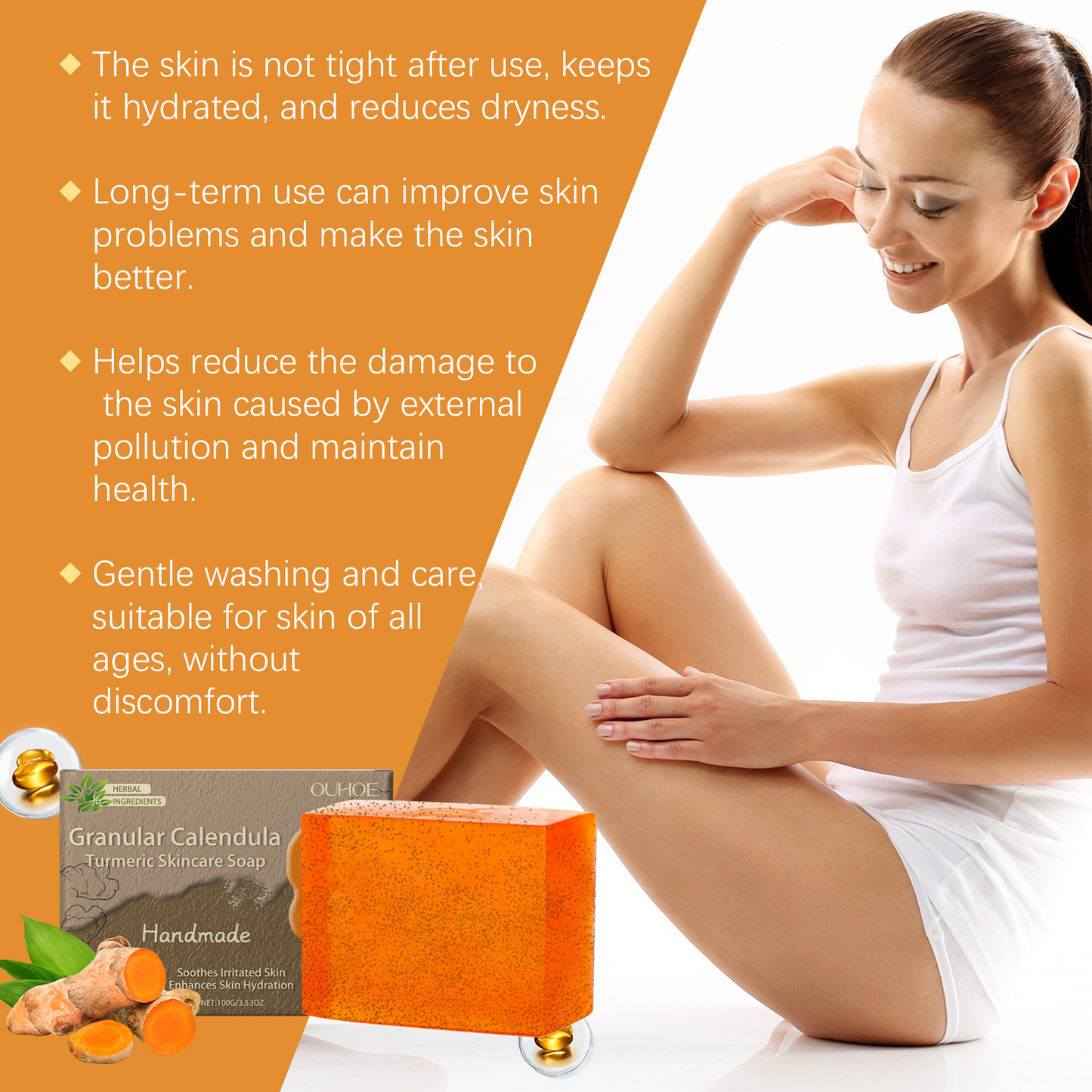 OUHOE Calendula Turmeric Skin Care Soap Gently Cleans Pores And Moisturizes And Nourishes Skin And Body Bath