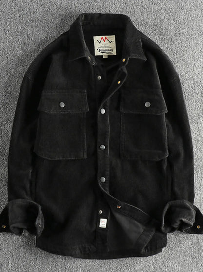 Men's Plus Size Corduroy Button Up Long Sleeve Jacket