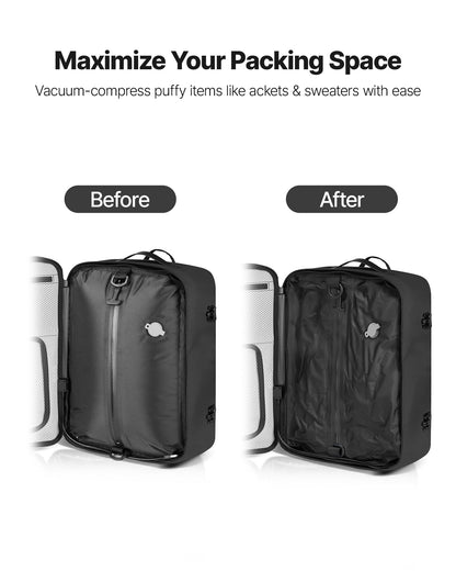 Vacuum Travel Backpack, 35L, Vacuum Seal Compression Travel Backpack With Air Pump, Multiple Pockets & Compartments, Water-Resistant Carry-On Suitcase Luggage, Casual Personal Item Bag, Black